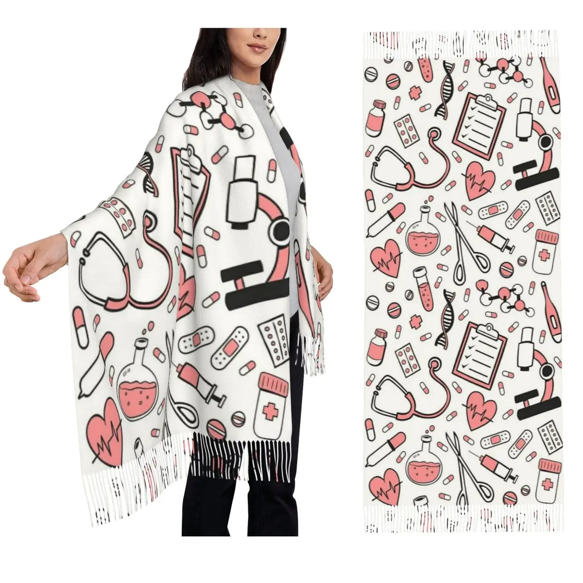 

Enfermera En Apuros Doctor Nurse Medical Scarf Tassel Scarves Women Soft Warm Shawls and Wraps Large Fall Winter Shawl Wrap