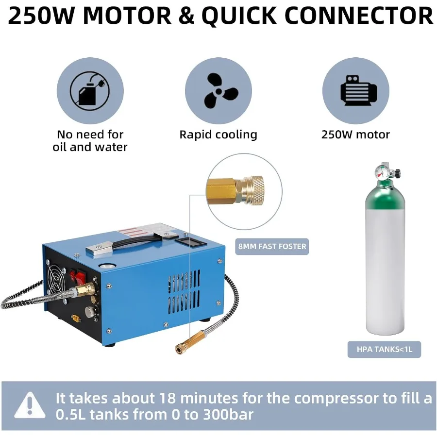 ضاغط هواء عالي الضغط 4500 رطل لكل بوصة مربعة 30 ميجا باسكال PCP مع مروحة مدمجة لبنادق كرات الطلاء ونادق PCP وأسطوانات غوص صغيرة مزدوجة فولت