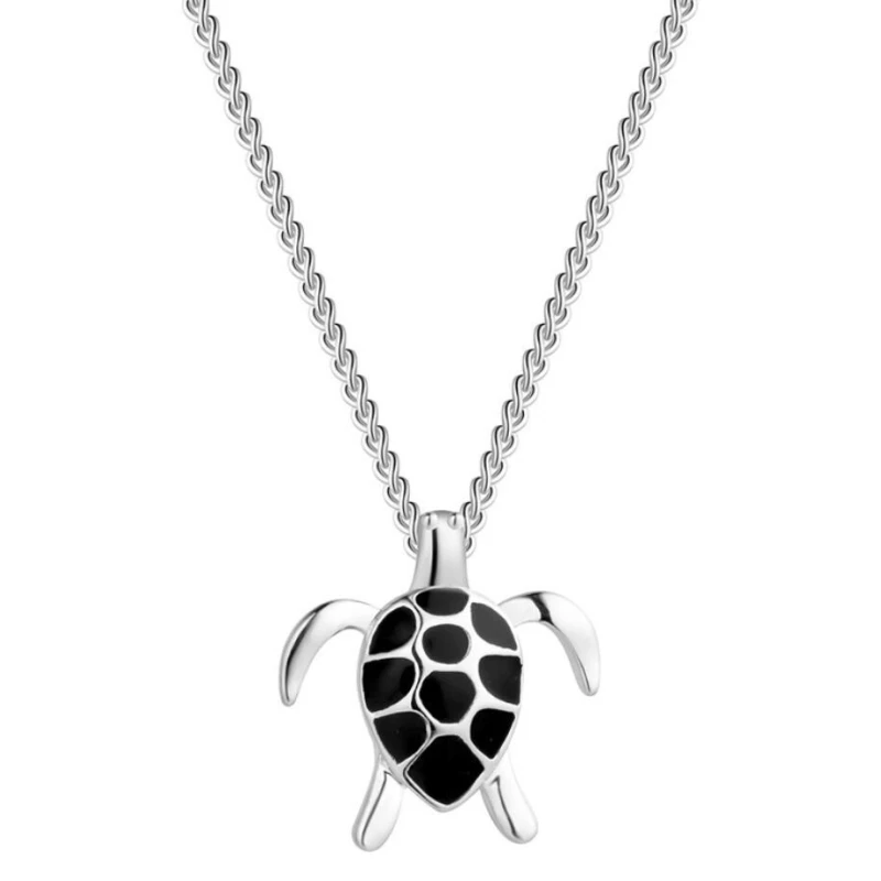 WYEAIIR 925 Sterling Silver Mini Animal Cute Black Drop-glazed Turtle Fine Jewelry Luxury Female Necklace