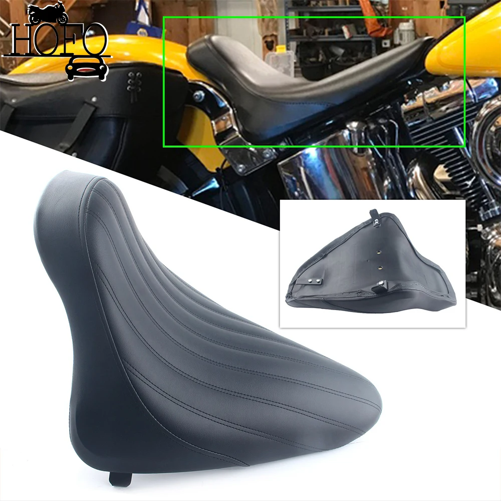 

Motorcycle Solo Seat Black Line Stitching Synthetic Leather Soft Foam For Harley FXST FLST FLSTF 2000-2005