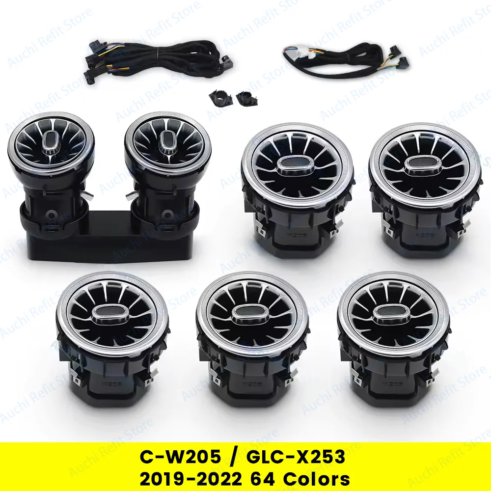 3/64 Kleurrijke LED-luchtuitlaten voor Mercedes-Benz C GLC Klasse W205 X253 W213 W222 W117 X156 W176 Turbo Nozzle Sfeerverlichting