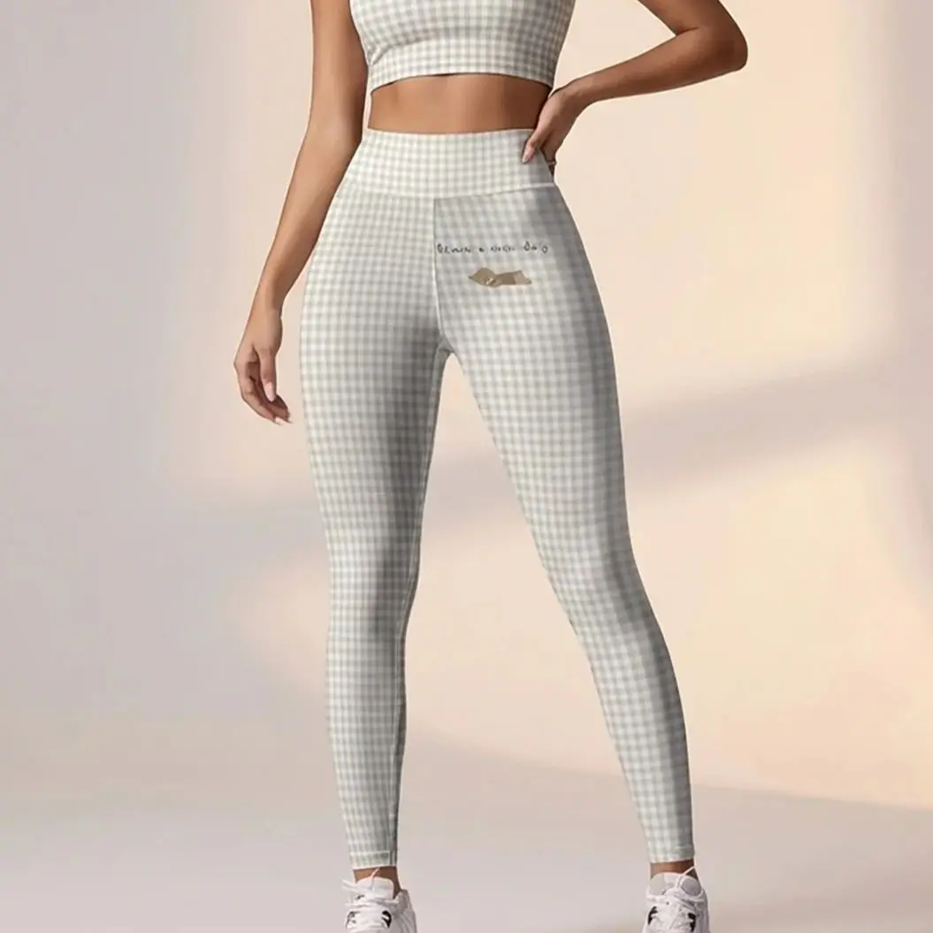 

Женские брюки для йоги с высокой талией в ретро-деревенском стиле с легким сетчатым узором и принтом в виде плюшевого мишки, быстросохнущие, с высокой эластичностью.