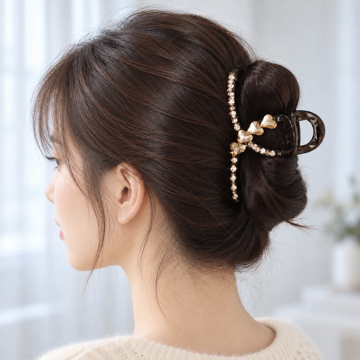 3D Champagne Heart Rhinestone Hair Claw Clip for Women Korean Elegant Criss Cross Hair Clamp Sparkly Updo Party Hair Accessories