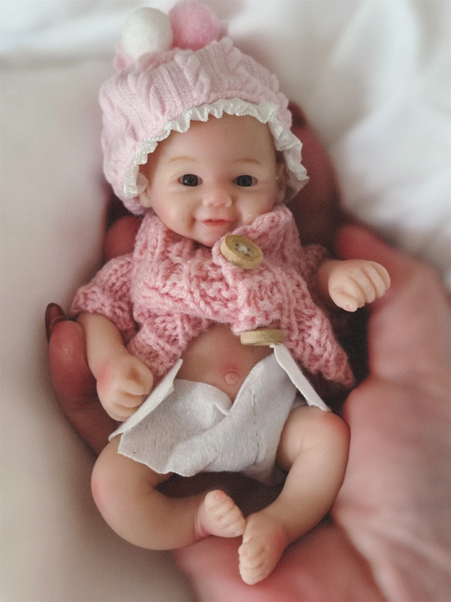 6Inch Open Eyes Mini Solid Silicone Reborn Baby Girl Doll With Painted Bald Dress In Pink Outfits Newborn Mini Reborn Baby Doll