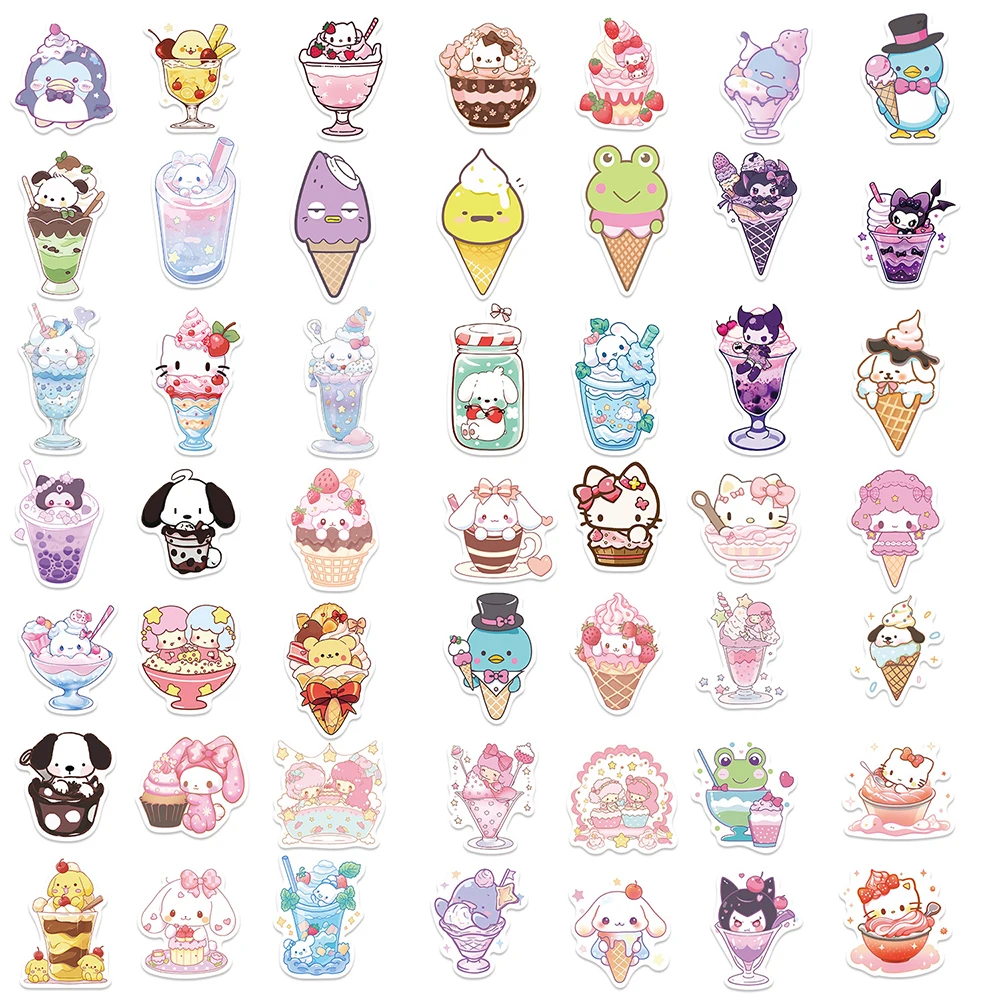 10/30/50PCS Cute Ice Cream Style Sanrio Anime Stickers Kuromi Kitty Skateboard Cute DIY Cool Graffiti Girl Gradient Sticker Gift