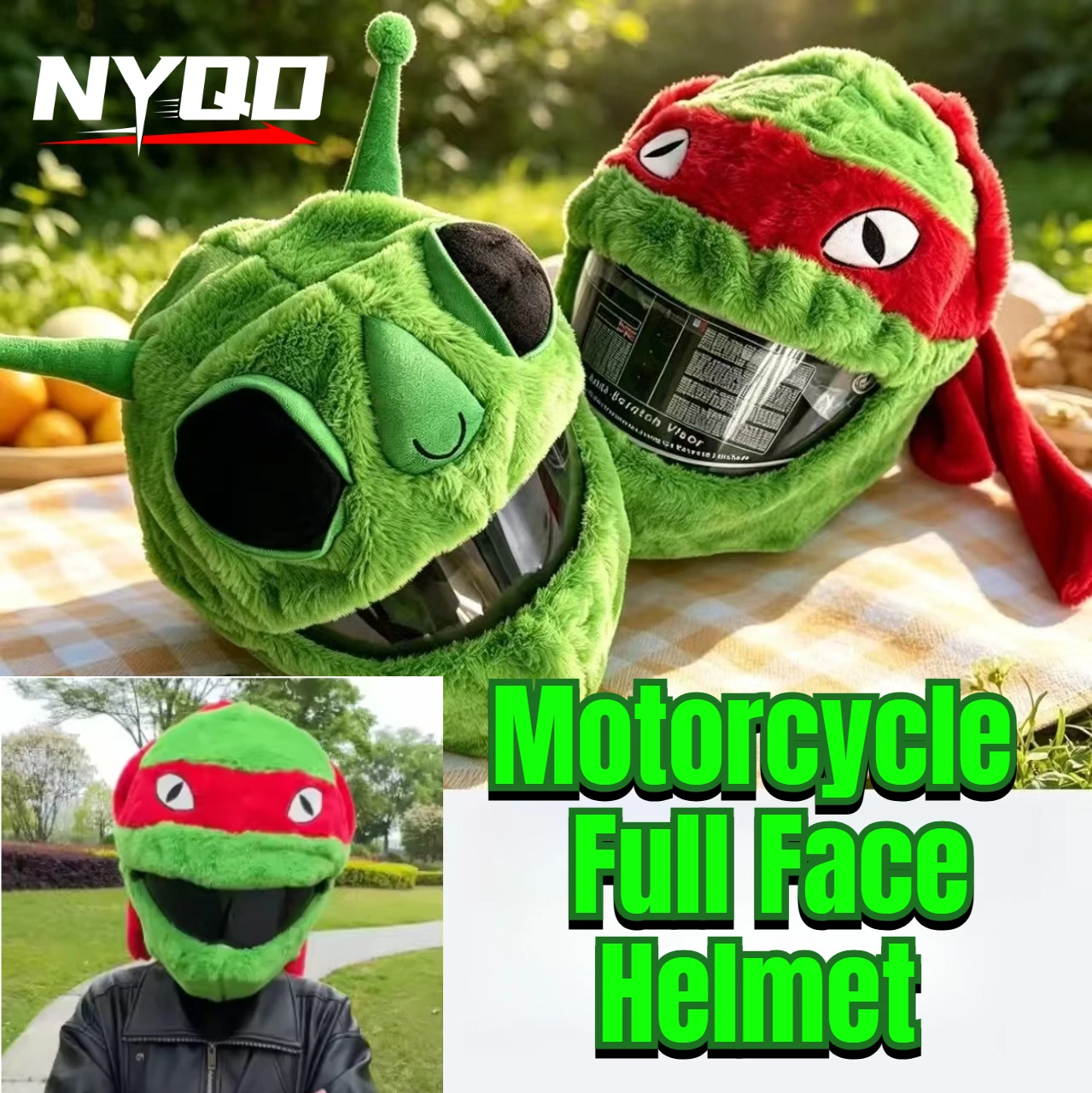 Cute Alien Plush Helmet Cover Motorcycle Full Face Helmet Decoration Hood Moto Capacete Accessories