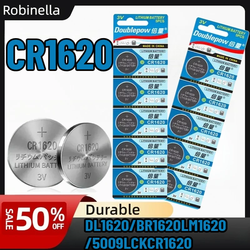 

CR1620 3V Lithium Battery 5-50 PCS for Car Key Fob, Watch, Calculator, Medical Devices, Sensors
