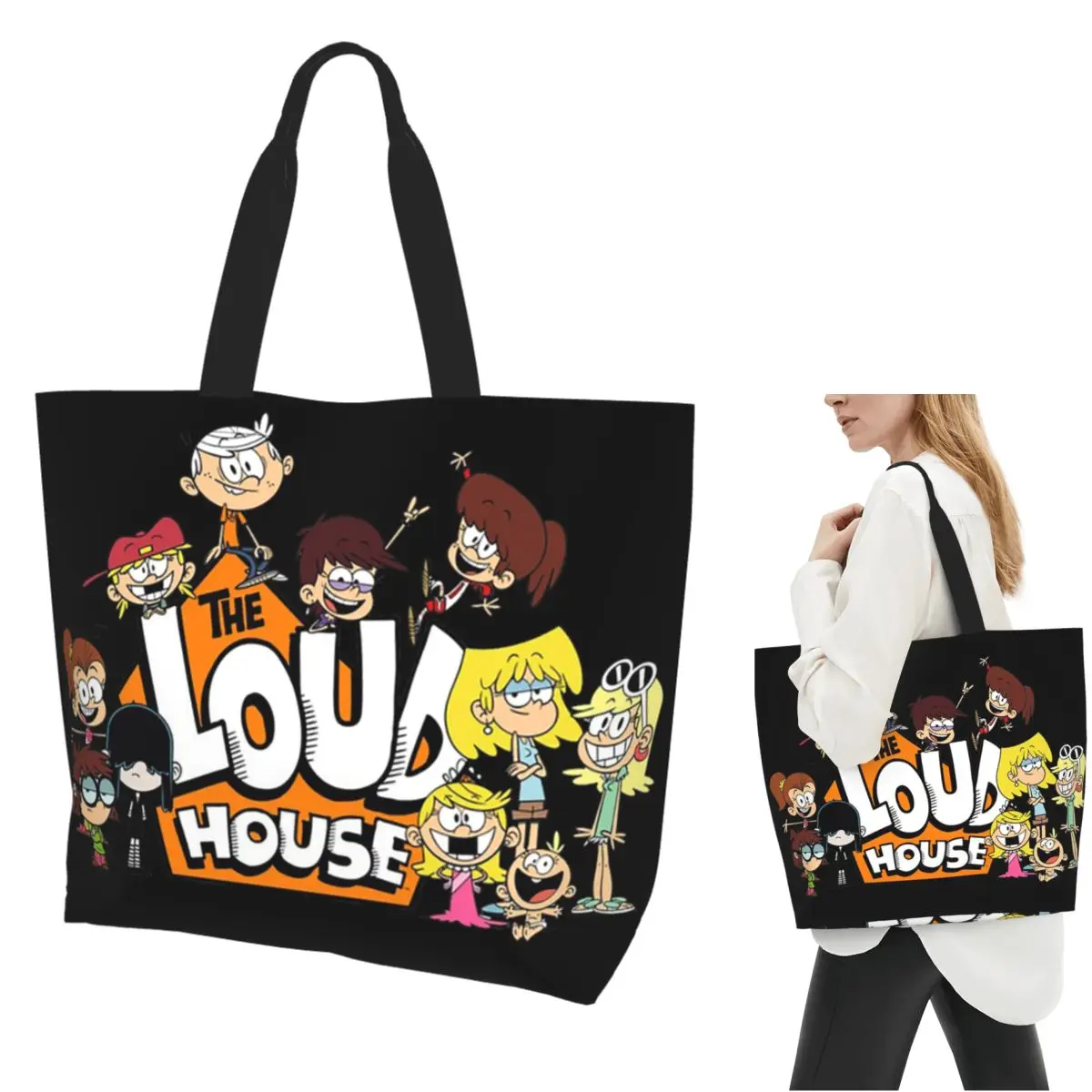 

Сумка-тоут для покупок The Loud House, холщовая сумка на плечо большой вместимости, продуктовая сумка для покупок для женщин
