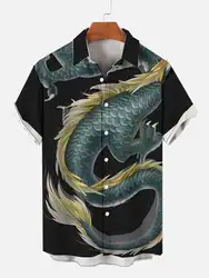 Men's Chinese Dragon Printed Shirt Hawaiian Casual Shirts Men's Chinese Style Trendy Shirt Summer Fashion Short Sleeved Shirts