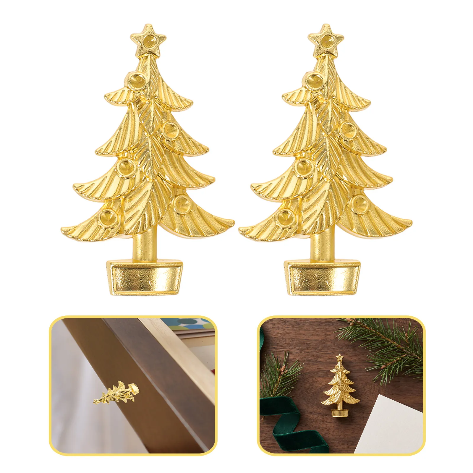 4Pcs Christmas Tree Cabinet Knobs Zinc Alloy 5.4cm Festive Dresser Drawer Pulls Kitchen Cabinet Handles Holiday Decoration