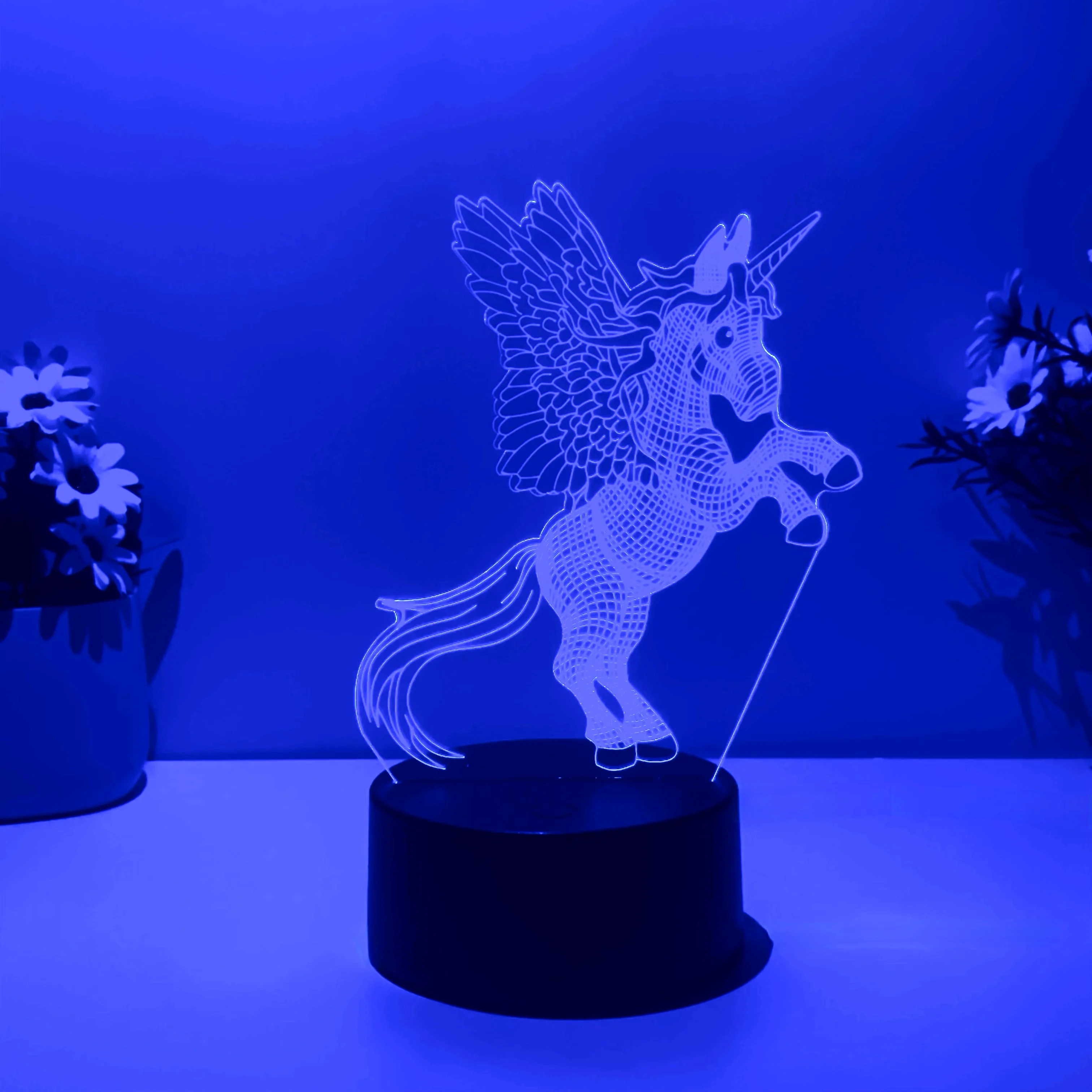 1pcs unicorn 3D nightlight, bedroom atmosphere with sleeping lights, USB interface, holiday gift table lights for friends.