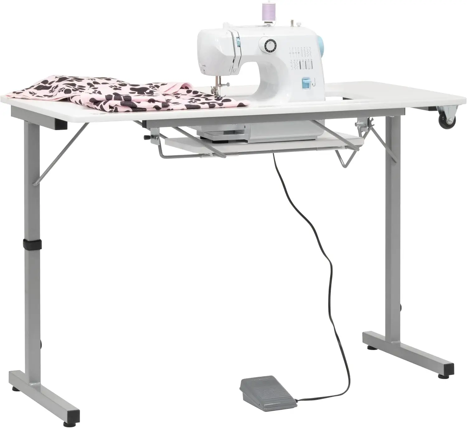 

Rollaway II Compact Portable Folding Sewing Table, Silver/White