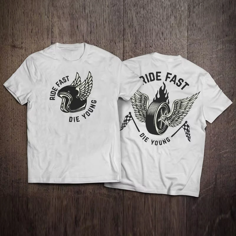 2026 Men's Oversized T Shirt Retro Motorcycle Wing Tire Graphic Print Short Sleeve Cotton Casual Streetwear Unisex Tee