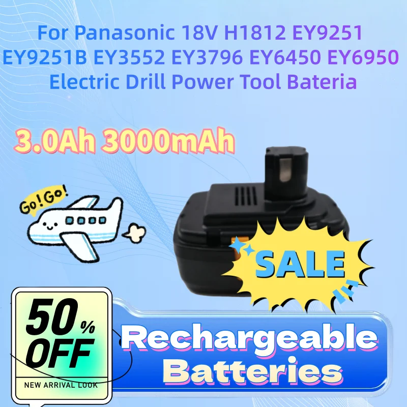 

NI-MH Battery 3.0Ah 3000mAh for Panasonic 18V H1812 EY9251 EY9251B EY3552 EY3796 EY6450 EY6950 Electric Drill Power Tool Bateria