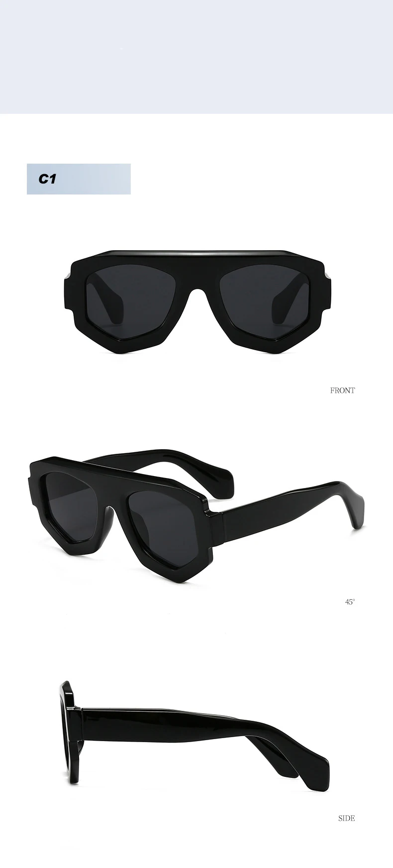 SO&EI Mode Unregelmäßige Quadratische Frauen Sonnenbrille Shades UV400 Retro Blau Lila Männer Sonnenbrille – Detail 7