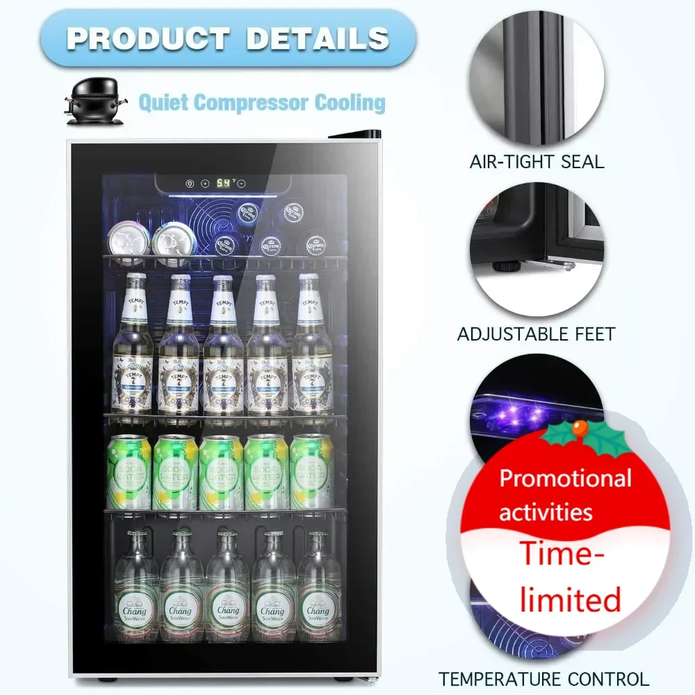 

Хит продаж: Мини-холодильник для напитков на 120 банок со стеклянной дверцей для газировки, пива или вина, с постоянной температурой, компактный диспенсер для напитков
