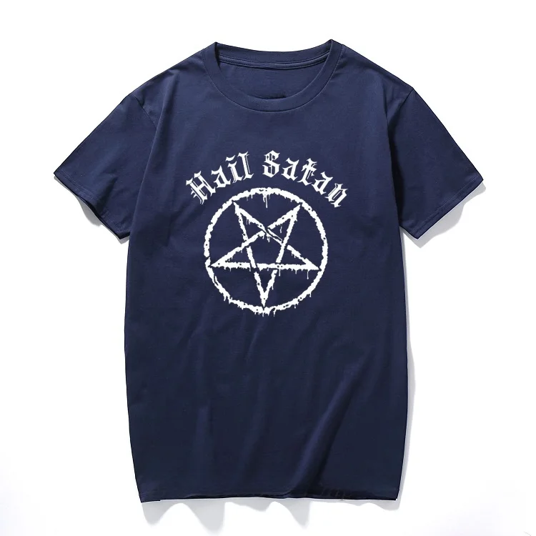 heavyweight Hail Satan Pentagram rock goth unholy  punk emo alternative Gift Top Fashion streetwear tee shirt homme