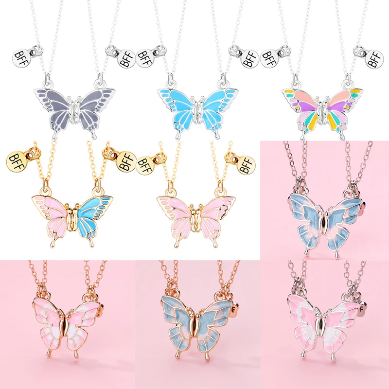Karsyngirl 2Pcs/set Cute Insect Butterfly Stitching Best Friend Necklace for Girls BFF Friendship Jewelry Gift