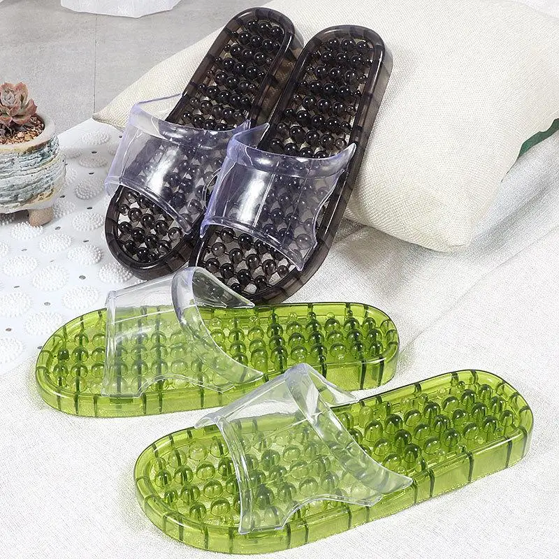 

Indoor Plastic Sandals Men's Bathroom Slippers Crystal Massage Hollow out Drainage Couples Bathing Summer Season Fly Blue Valley