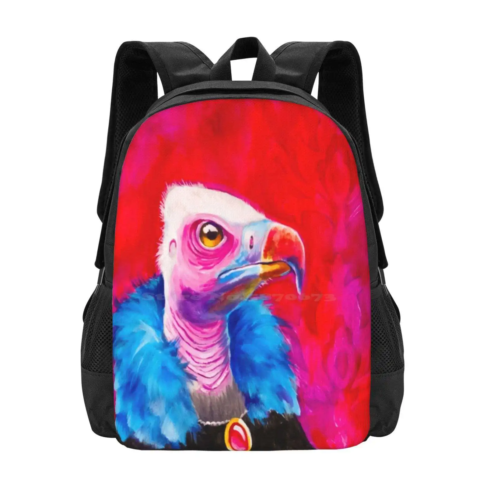 Victorian Vulture Hot Sale Schoolbag Backpack Fashion Bags Vulture Bird Victorian Alliteration Magenta Red Pink Hot Feathers