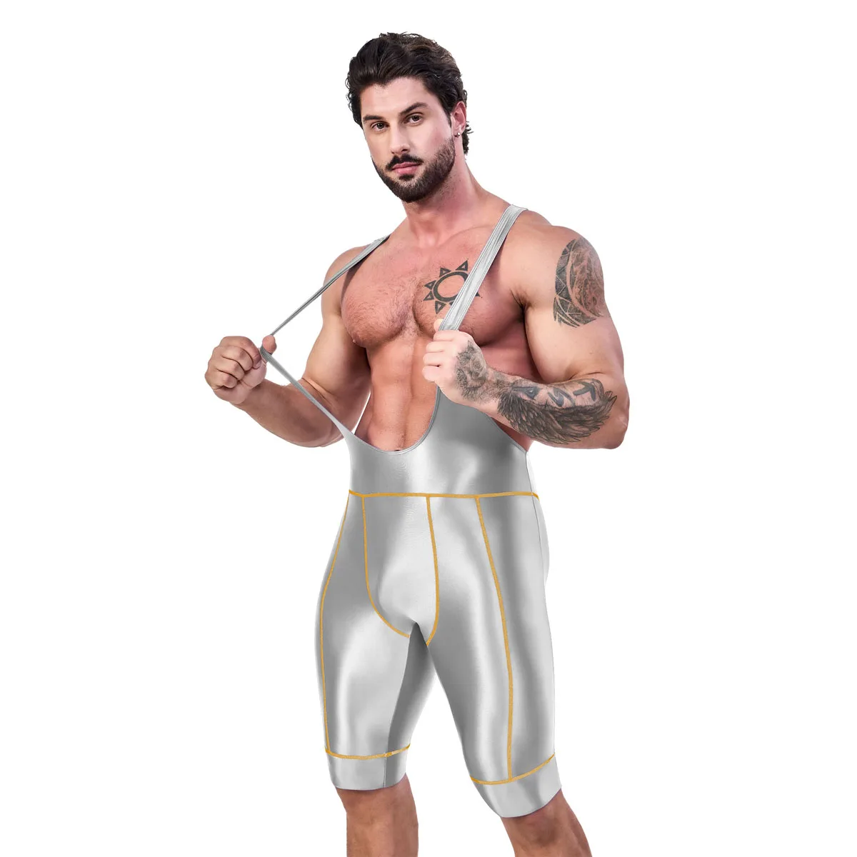 AMORESY Octavian Macacão Masculino Brilhante de Spandex Elástico para Ciclismo, Fitness, Ginástica, Roupa Ativa e Moda Praia