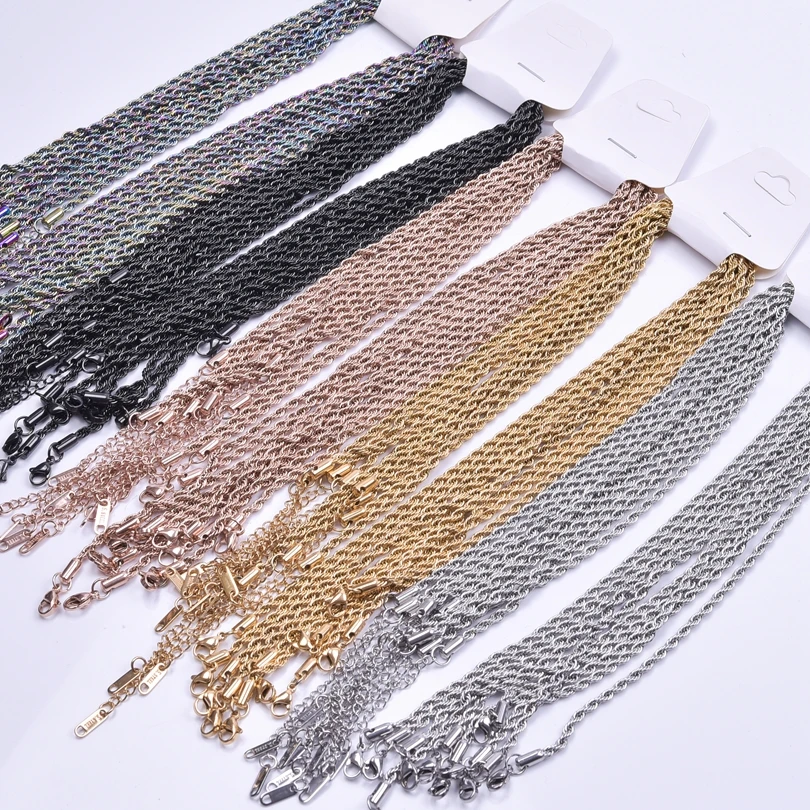 1/5/10pcs/Lot Width 3mm Twisted Singapore Chain For Women Men Accessories Five Color Stainless Steel Chains Necklace Choker Gift