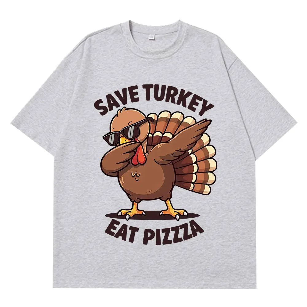 حفظ تركيا أكل البيتزا مضحك الدجاج ميمي تي شيرت الرجال النساء موضة تي شيرت قصيرة الأكمام القطن عادية فضفاض المتضخم تي شيرت