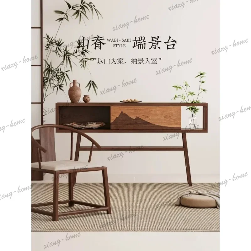 Factory Direct Wabi Sandy Wind End View Platform Solid Wood Side Cabinet Entrance Cabinet Tea Room Entrance Aisle Opposite The D