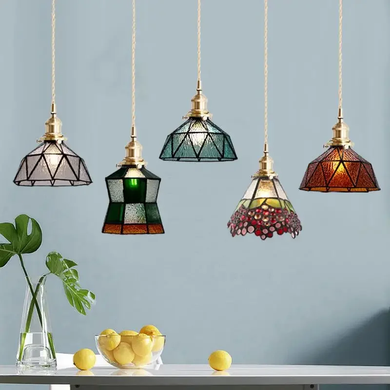 

Nordic Retro Glass Pendant Light Green Hanging Lamp Living Room Decor Luminaire Hall Bedroom Dining Room Indoor Fixture Lustre