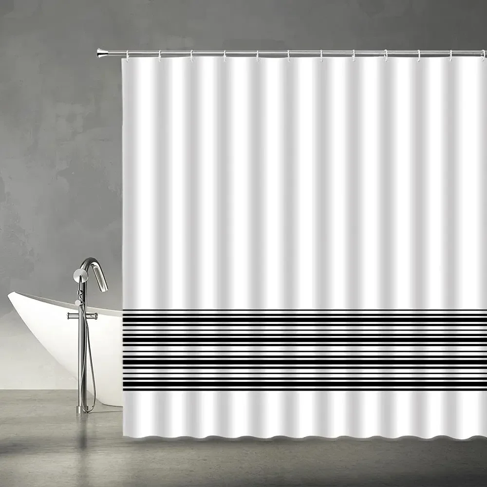 Black and White Striped Shower Curtain Modern Simple Fashion Concise Farmhouse Home Cloth Bathroom Decor Curtains Set with Hooks