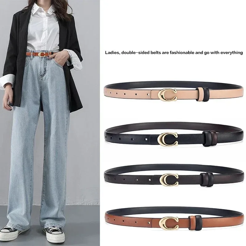 Women G G Brand Buckle Thin Belt for Jeans Dress High Quality PU Leather Luxury Designer Brand Detachable Double Side Denim Belt