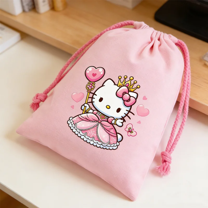 

Мешочек на шнурке Hello Kitty с принтом аниме-персонажей, портативный, для подарков, конфет, печенья, украшений, для дня рождения