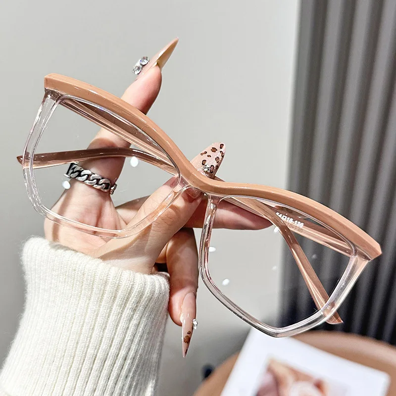 Retro Blue Cat Eye Optical Glasses Women Fashion Oversized Blue Light Blocking Eyewear Anti Glare Clear Lens Spectacles