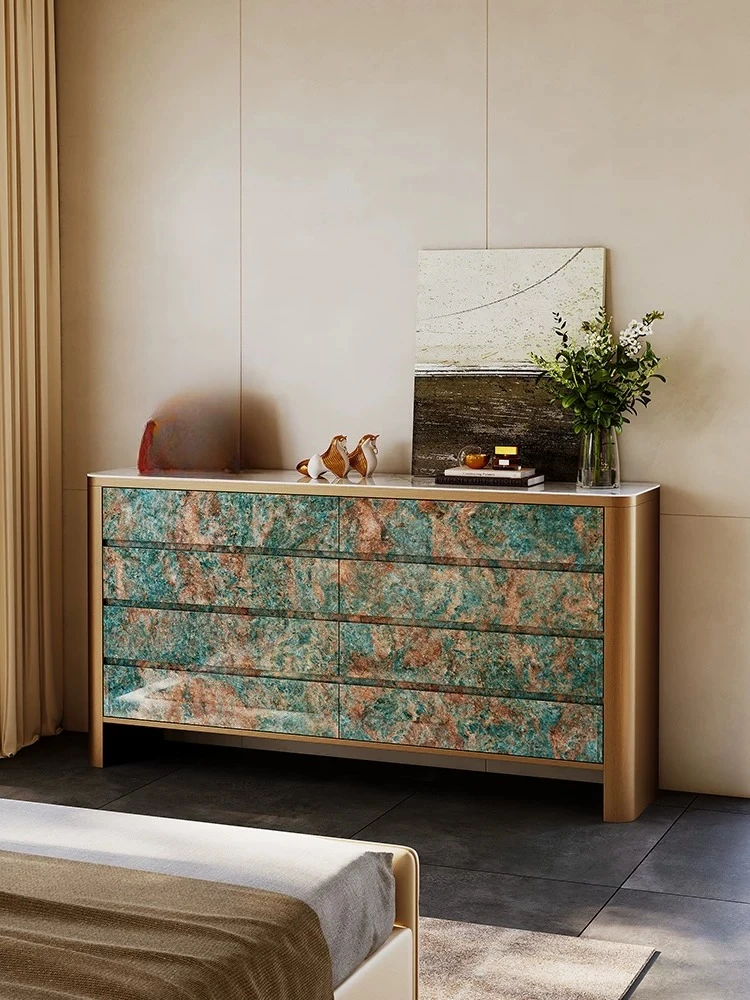 LMM Light Luxury High-End Bedroom Bedside Storage Cabinet Living Room Wall-Against Solid Wood Five-Drawer Chest