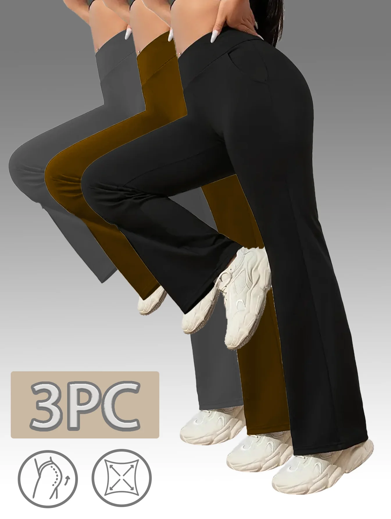 【3点セット】女性に人気のフレアパンツ、ヒップアップ効果のあるスリムスポーツヨガパンツ、ポケット付きのトリコロールコンビネーション