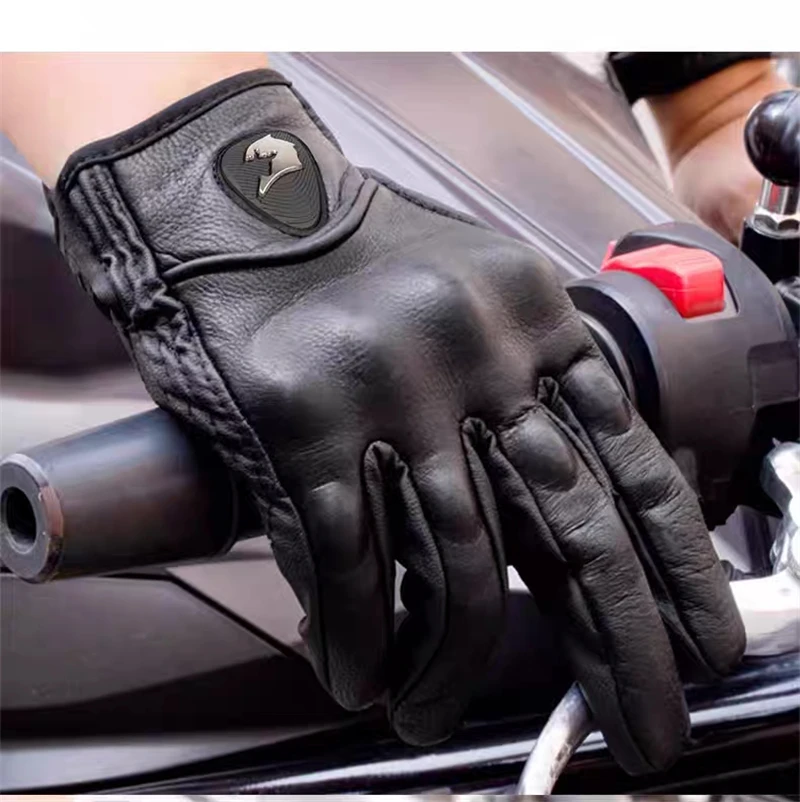 오토바이 라이더 장갑 사계절 보호 풀 핑거 터치스크린 장갑 염소 가죽 진짜 가죽 모토 사이클링 장갑