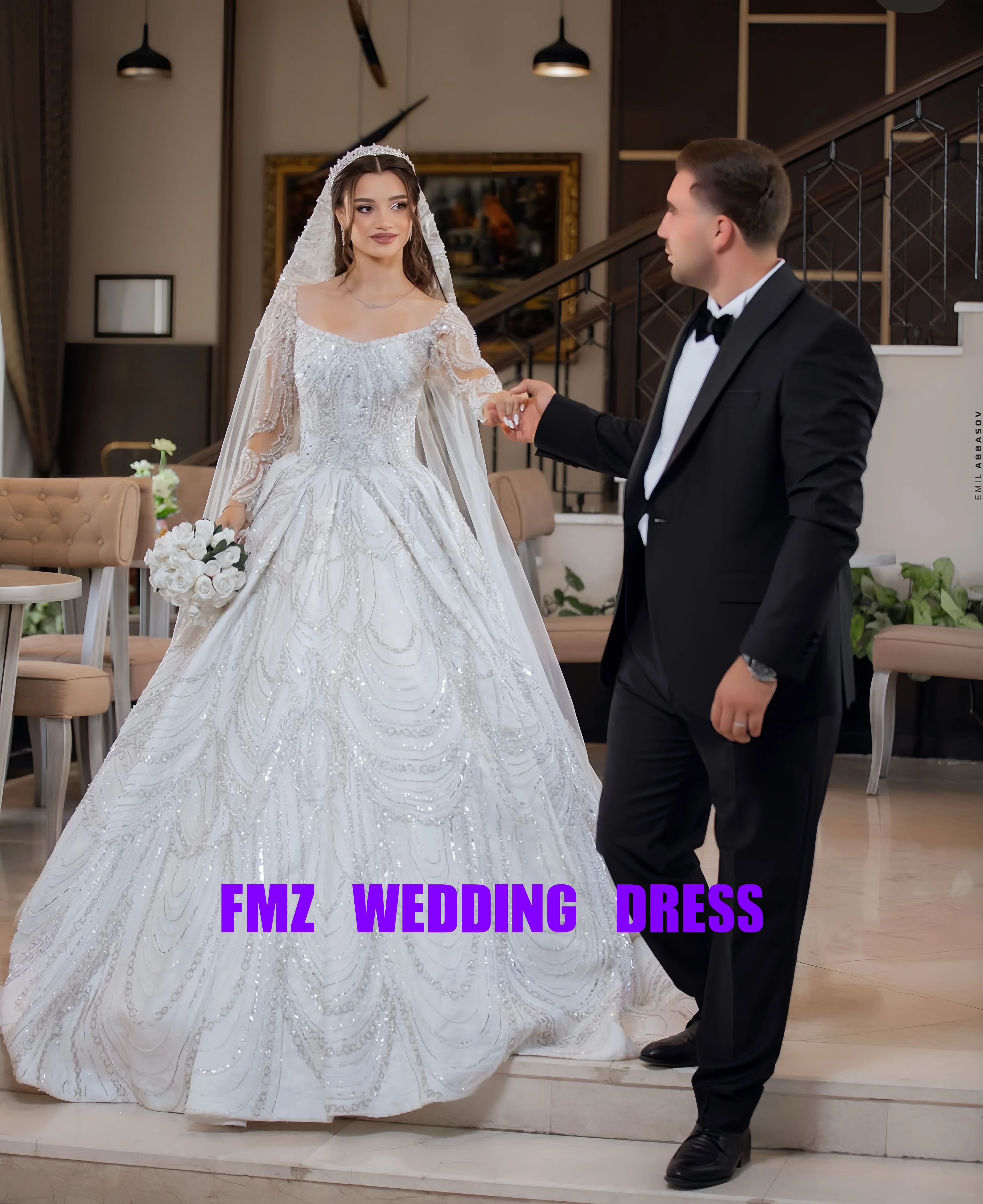 

Бальное платье с квадратным воротником и длинными рукавами по индивидуальному заказу, расшитое бисером, свадебное платье, свадебное платье, платье для muje, robe de mariee