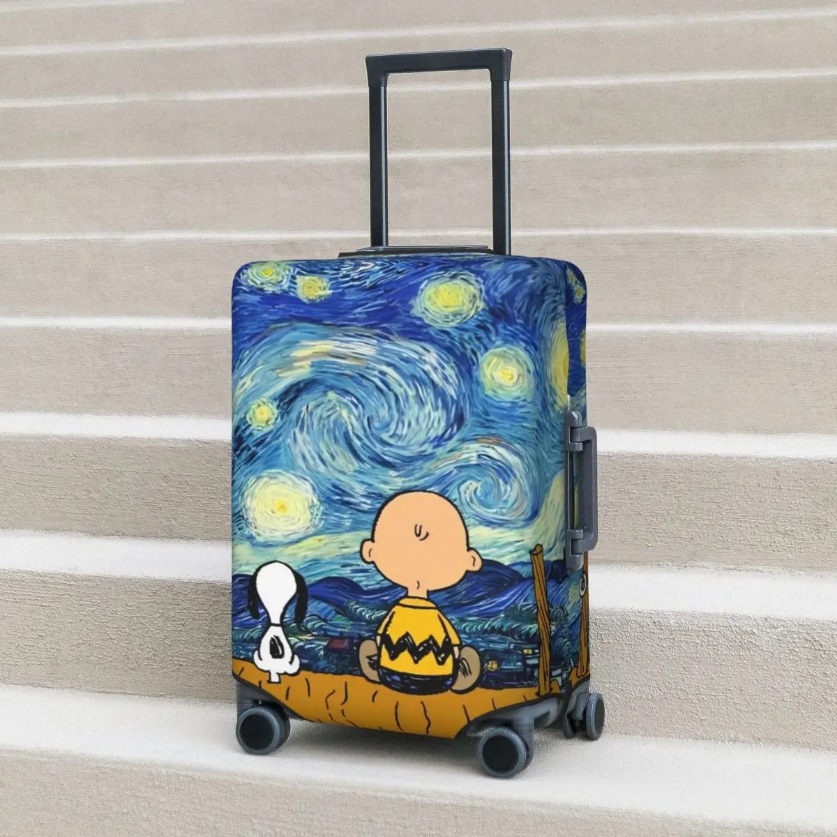 Snoopy Suitcase Cover Starry Night Pop Art Holiday Business Strectch Luggage Case Protector