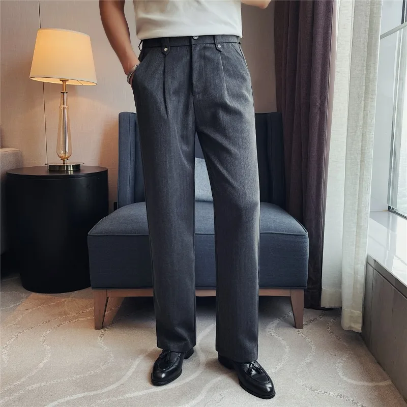 Mens Suit Pants 2026 Autumn New British Style Elastic Waist Solid Casual Formal Dress Pants Slim Fit Trousers for Men Clothing