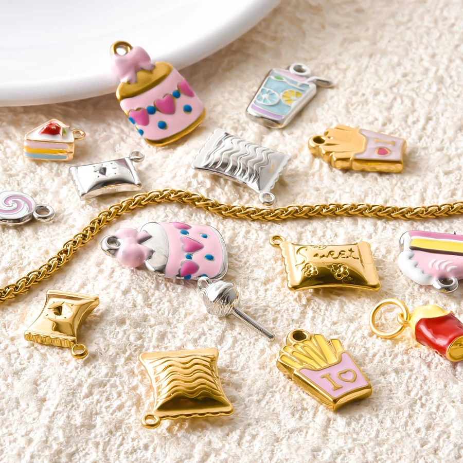 5Pcs Cute Enamel Metal Charms Snack Cake Fries Candy Soda Pendant DIY Bracelet Earring Necklace Jewelry Making Accessories
