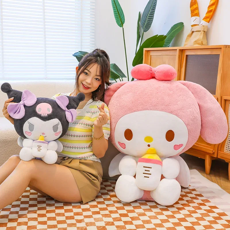 60Cm Cartoon Sanrio Babyfles Kuromi Knuffel Kawaii My Melody Soft Gevulde Knuffels Pop Big Size Leuke Kussen verjaardagscadeau