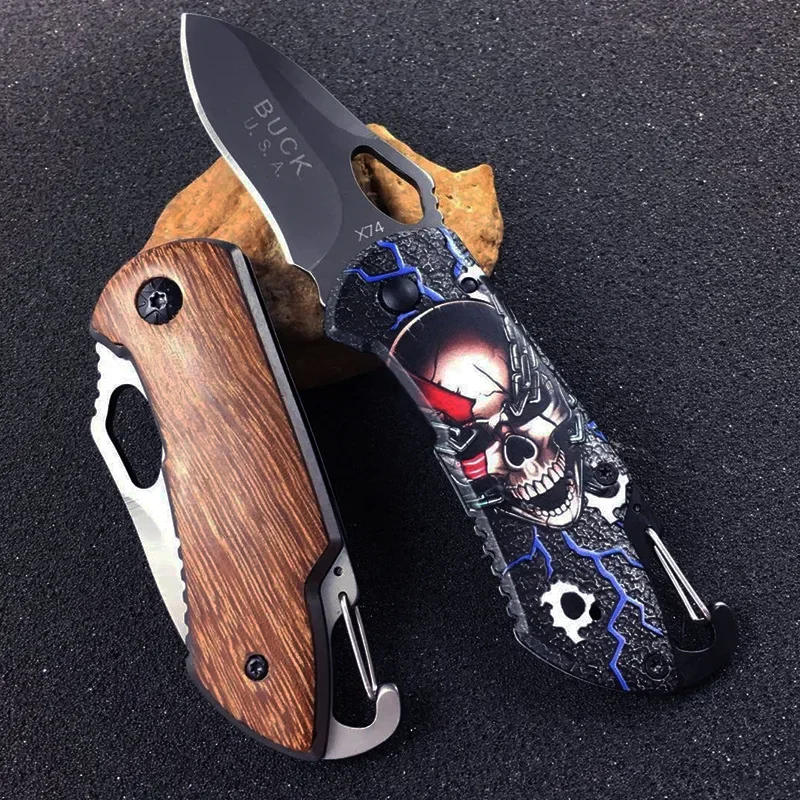 Folding Knife Skeleton Wooden Handle Camping Outdoor Survival Knife Portable Keychain Fishing Fruit Mini Pocket Knife EDC Tools