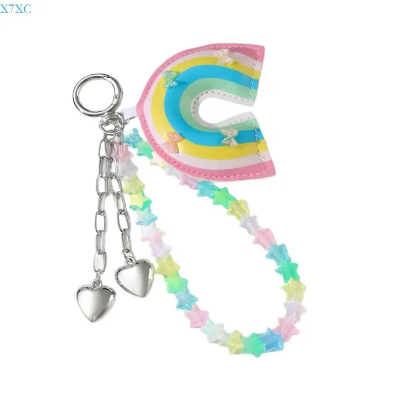 

X7XC Lovely Heart Keychain Braided Rope Keyring Star Car Chain Pendant Ornaments