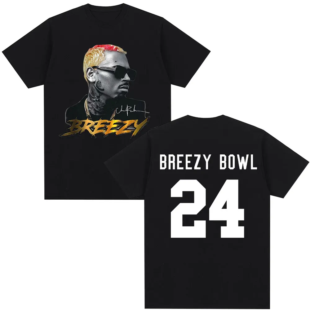 

Рэпер Крис Браун Футболка Breezy Bowl XX Tour 2025 Футболки Мужчины Женщины Harajuku Футболка с круглым вырезом и коротким рукавом Уличная одежда Подарок фанатам