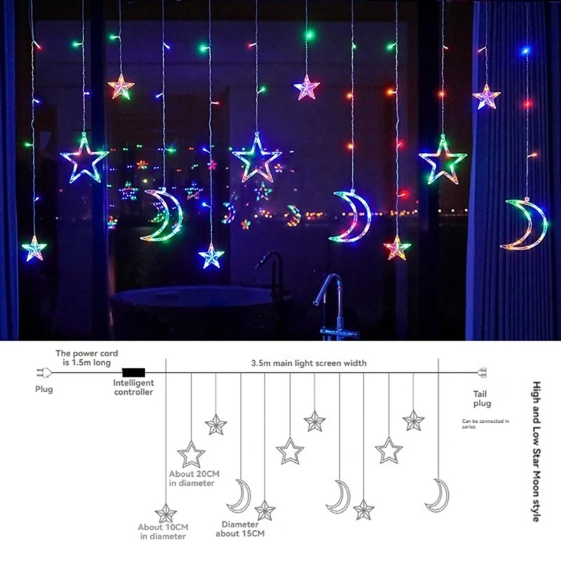 คริสต์มาส Moon Star Window Fairy String ไฟ USB แบตเตอรี่ขับเคลื่อน String Light สําหรับในร่มหน้าต่างห้องนอนเด็ก