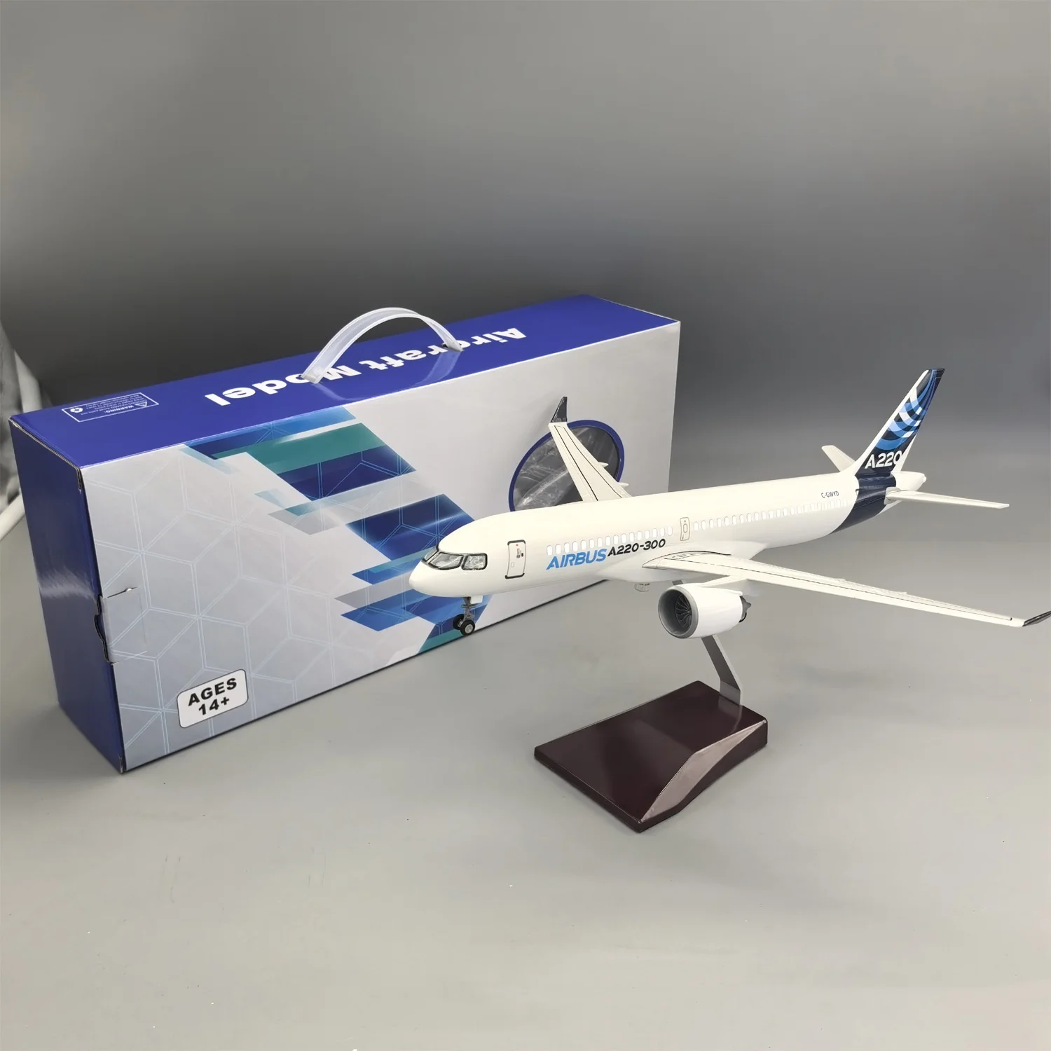 

38cm 1:100 Scale Plane Prototype Airways A220-300 Simulation Airplane Resin Model Aircraft Diecast Boys' Toys Display with LED