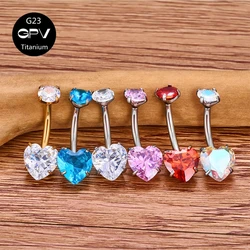 G23 Navel Nail With Heart Shaped Zircon Titanium Implant Grade Fashion Classic Women Piercing Jewelry Navel Ring