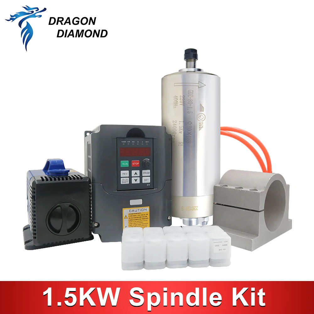 1.5kw ER11 Water Cooled Spindle Kit Water Cooling Spindle & 1.5kw Inverter & 80mm Spindle Bracket & 80w Water Pump & ER11 Collet