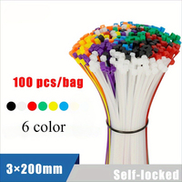 2.5x200mm Size 100Pcs/Bag Multicolor Slef-Locking Nylon Cable Tie Quickly Bundle Plastice Loop Wire Wrap Zip ties