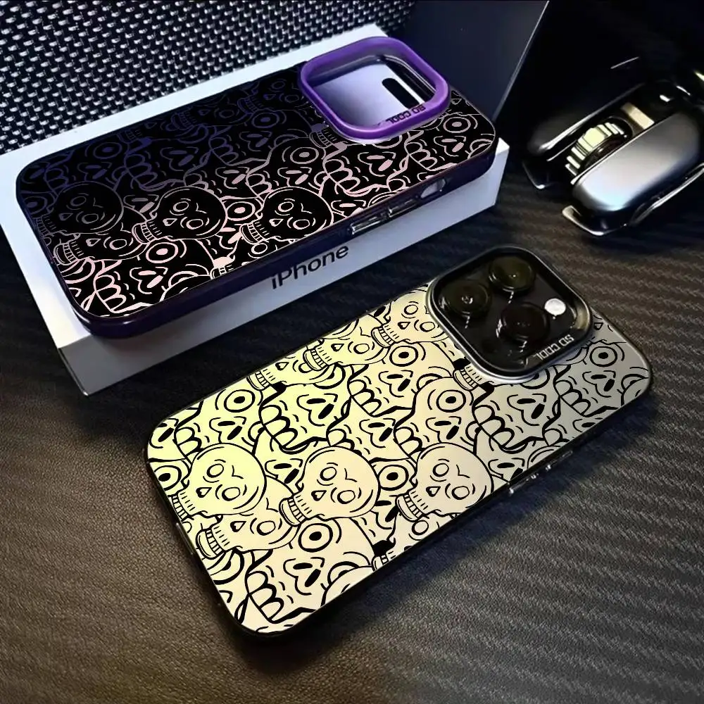 حافظة هاتف على شكل جمجمة رائعة لهاتف آيفون 17 16 15 14 13 12 11 Pro Max Air متعدد الألوان ماتي ليزر معدني أورورا فوندا